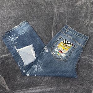 Stylish Blue Denim Jeans with Patchwork